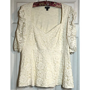TORRID Lace Cottagecore Boho Top Shirt Stretch Ruched Peplum Lined Size 1 (1X)